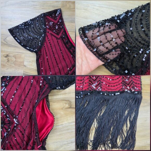 ☔️🩵⏭️NWT Red & Black Gatsby Flapper Dress 5-Piece Set Medium - Picture 7 of 14
